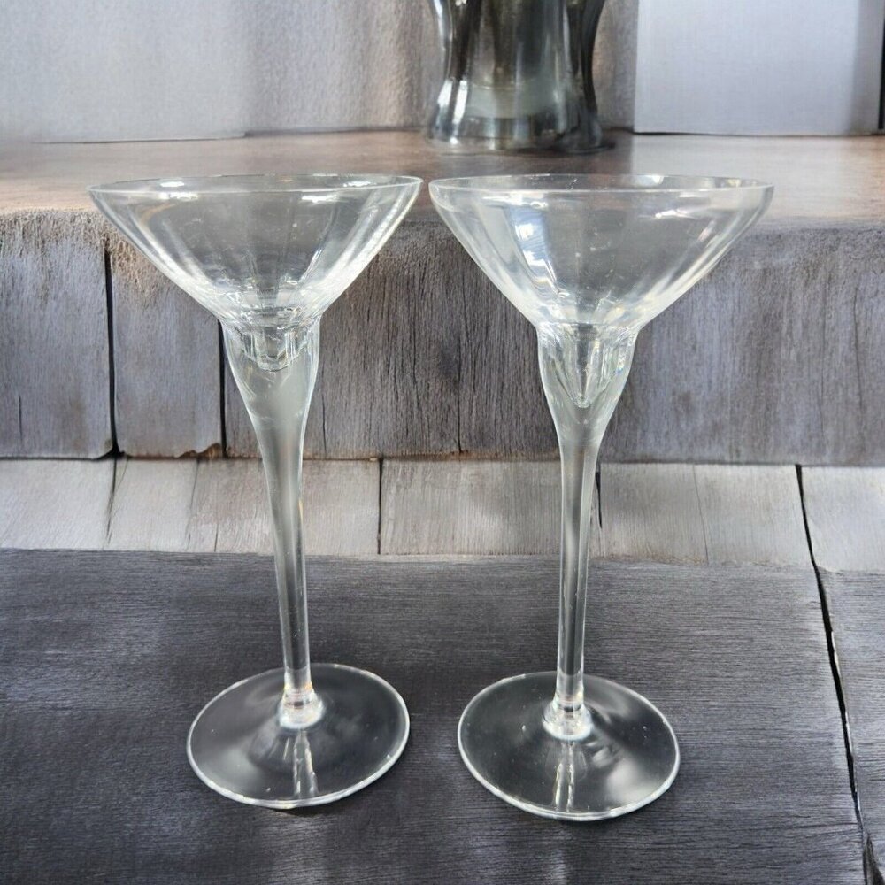 Vintage Lenox Clear Tall Crystal Candle Stick Holder Set 2 Made In USA Votive